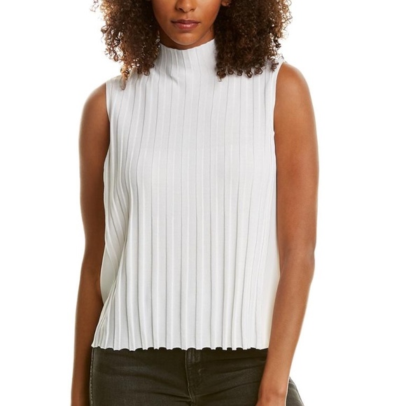 Vince Tops - Vince | Rib Front Sleeveless Turtleneck Top In White Medium